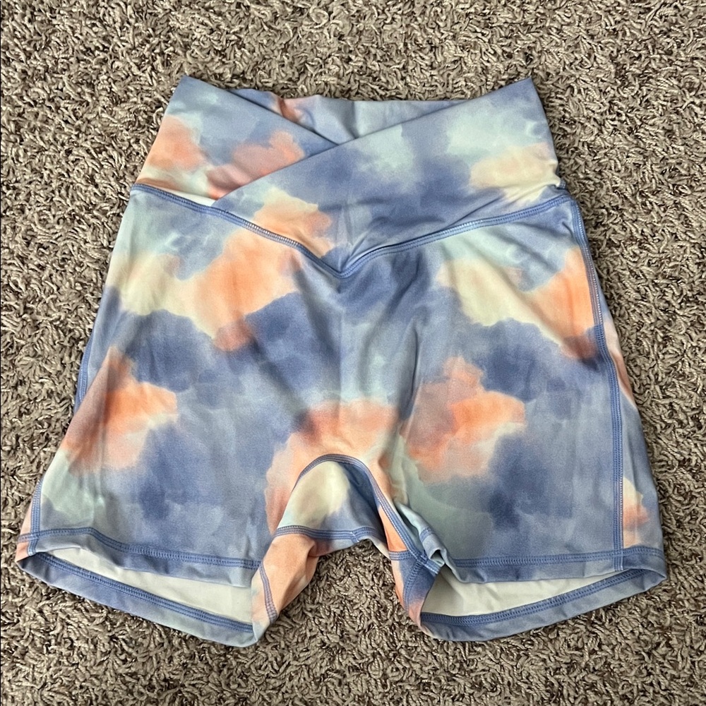 BuffBunny Blue and Orange Tie-Dye Bike Shorts